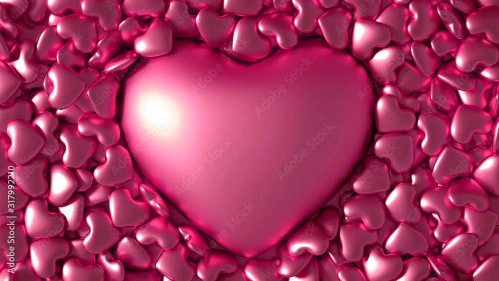 Big golden heart, beautiful Valentine's Day card background! 3d illustration, 3d rendering.