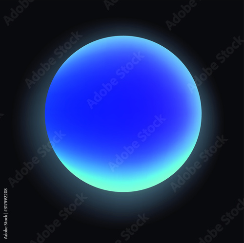 Glowing neon sphere on dark background. Retrowave and synthwave style illustration.