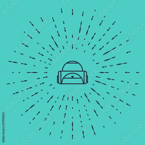Black line Sport bag icon isolated on green background. Abstract circle random dots. Vector Illustration