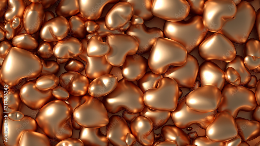 Beautiful golden background with hearts, Happy Valentine's Day! 3d illustration, 3d rendering. Beautiful golden background with hearts, Happy Valentine's Day! 3d illustration, 3d rendering.