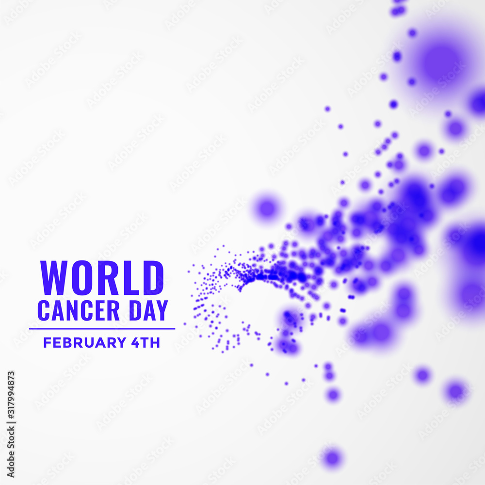 world cancer day concept poster with flying particles