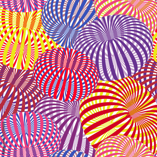 Seamless abstract 3d effect background with striped colorful torus. photo