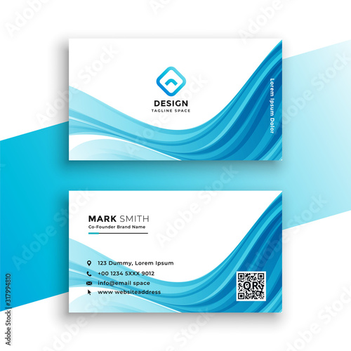 abstract wavy blue business card design template