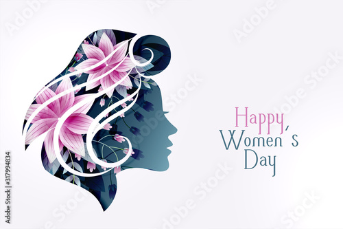 happy womens day card with female flower face
