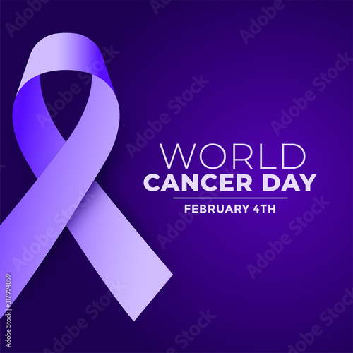 world cancer day purple realistic ribbon concept design