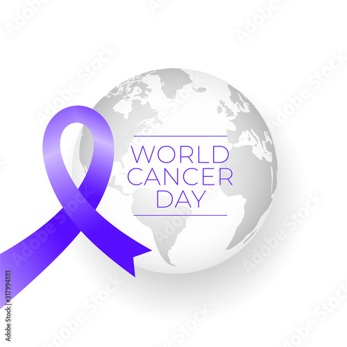 ribbon and earth for world cancer day concept
