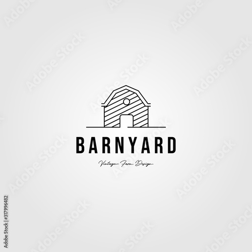 barn farm logo minimalist line art building vintage vector illustration design
