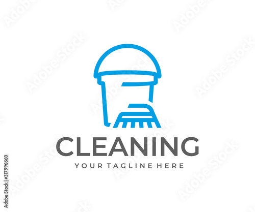 House cleaning service logo design. Cleaning brush and bucket vector design. Washing logotype