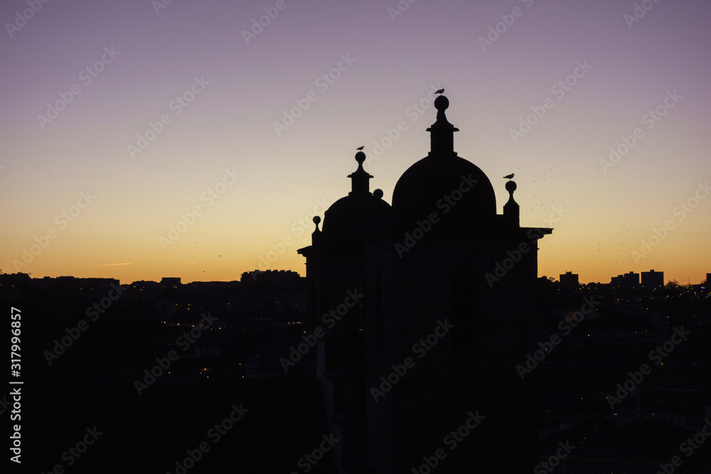 detail of silhouette of Oporto Skyline