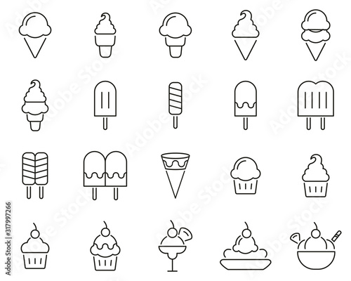 Ice Cream Icons Black & White Thin Line Set Big