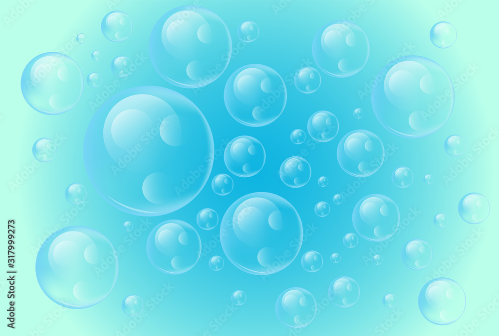 Blue bubbles background, vector design, abstract art