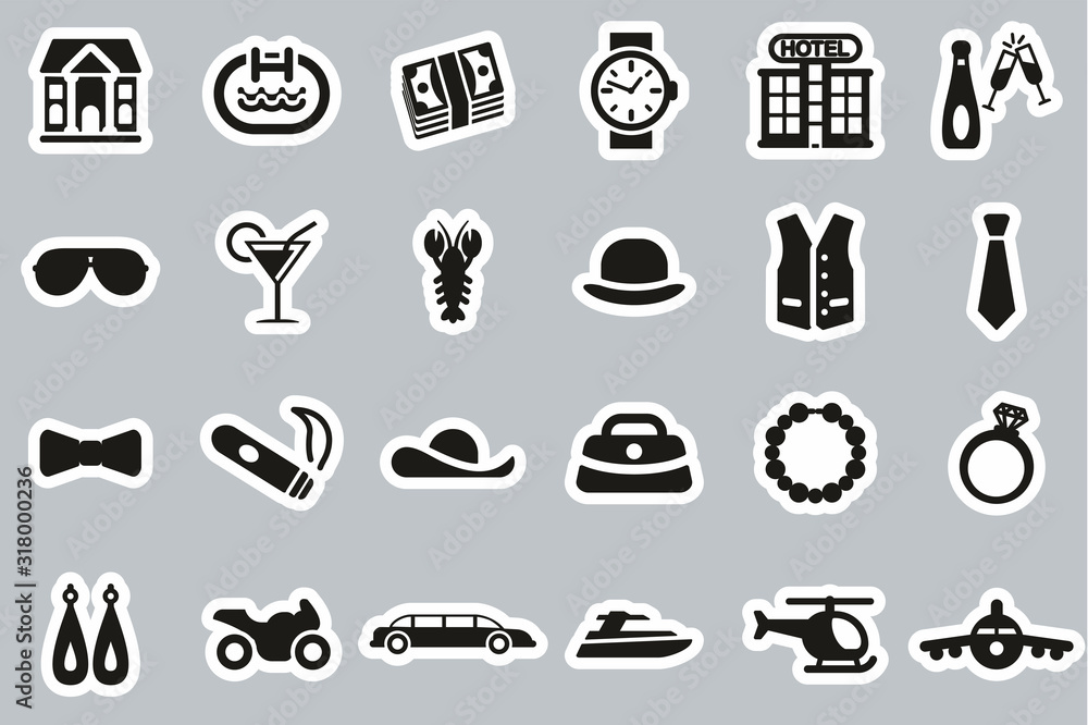 Luxury Or Luxury Life Icons Black & White Sticker Set Big Luxury Or Luxury Life Icons Black & White Sticker Set Big