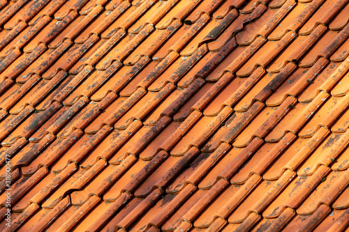 Orange tile roof texture on a sunny day