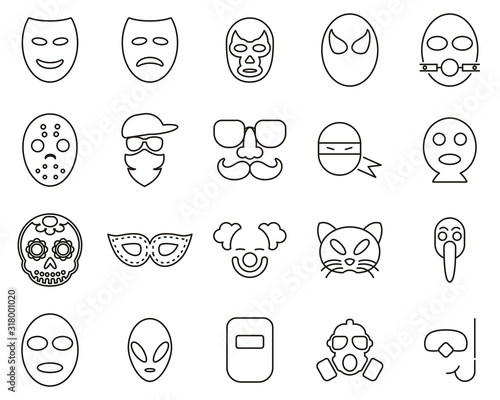 Mask Or Disguise Icons Black & White Thin Line Set Big