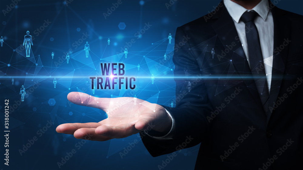 Elegant hand holding WEB TRAFFIC inscription, social networking concept Elegant hand holding WEB TRAFFIC inscription, social networking concept
