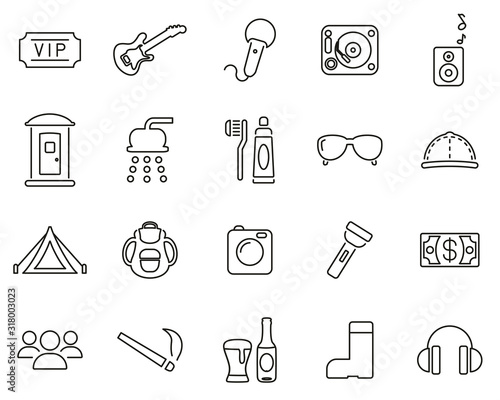 Music Festival Icons Black & White Thin Line Set Big