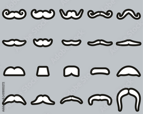 Mustache Or Facial Hair Icons White On Black Sticker Set Big