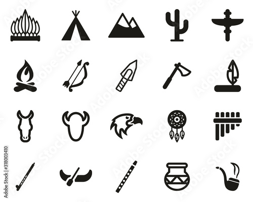 Native American Culture Icons Black & White Set Big