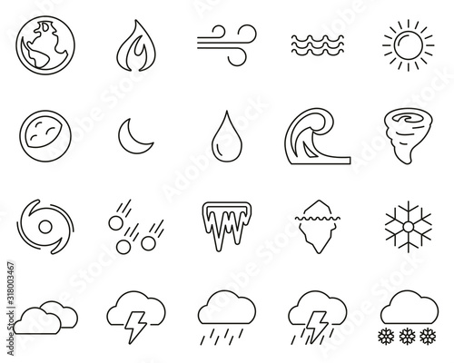 Nature Elements Icons Black & White Thin Line Set Big