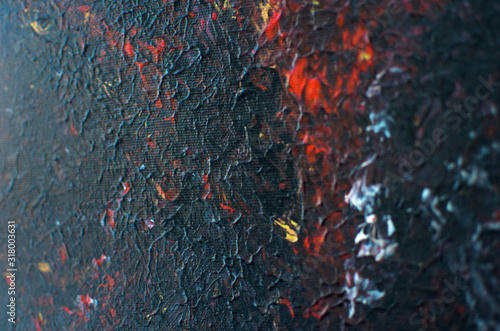 Black gold red textured acrylic painting