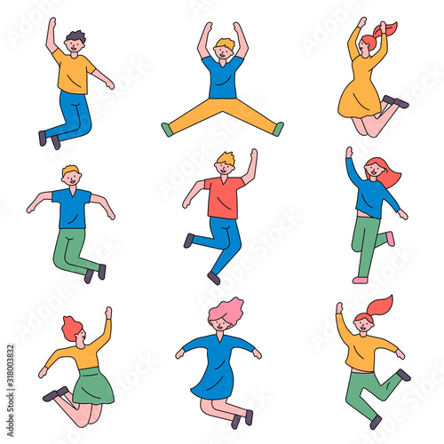 People are jumping with excitement and happiness.