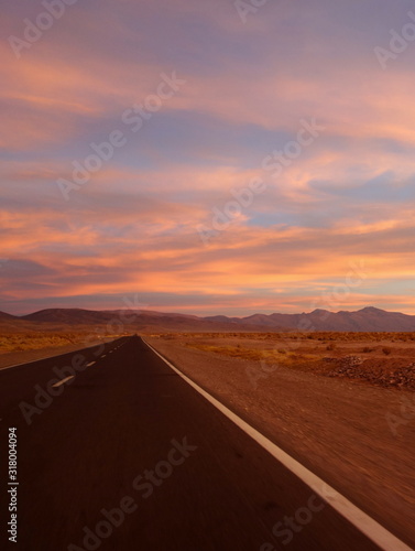 Magical sunset on the roadway to Salinas grandes (large salines) on the north of argentina