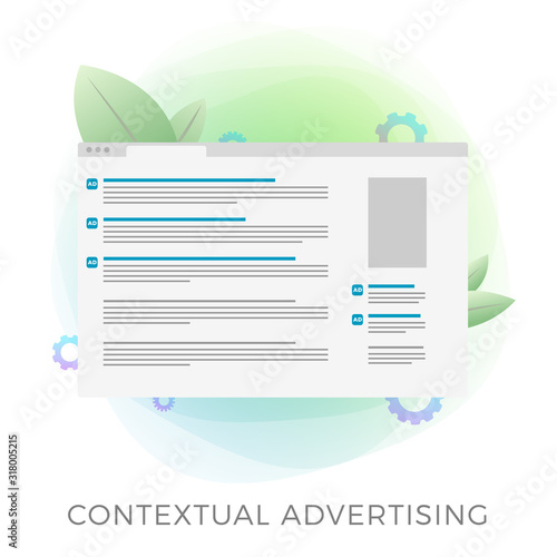 Contextual Advertising flat vector icon. Business Concept with a browser window and context ads highlighted in color among the search engine results. Online marketing on internet surfing.