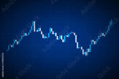 Blue candlestick chart on blue background, trading graphic design concept, financial stock market, cryptocurrency graph, vector illustration