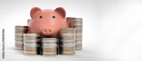 Slika na platnu Piggy bank with coins money cash isolated on white background