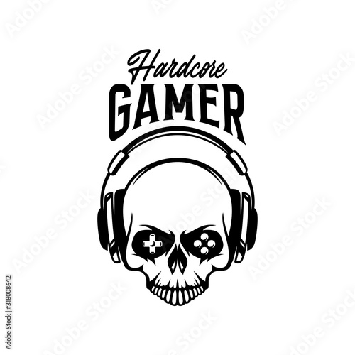 Video games related t-shirt design. Hardcore gamer text. Vector vintage illustration.