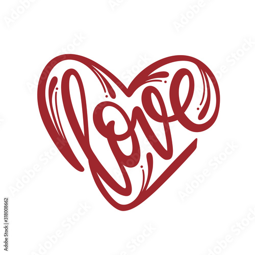 Love word heart typography. Vector illustration.