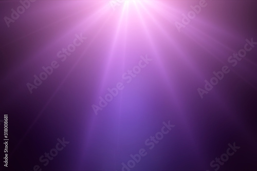Abstract purple festive background. Spotlight burst rays. Light explode.