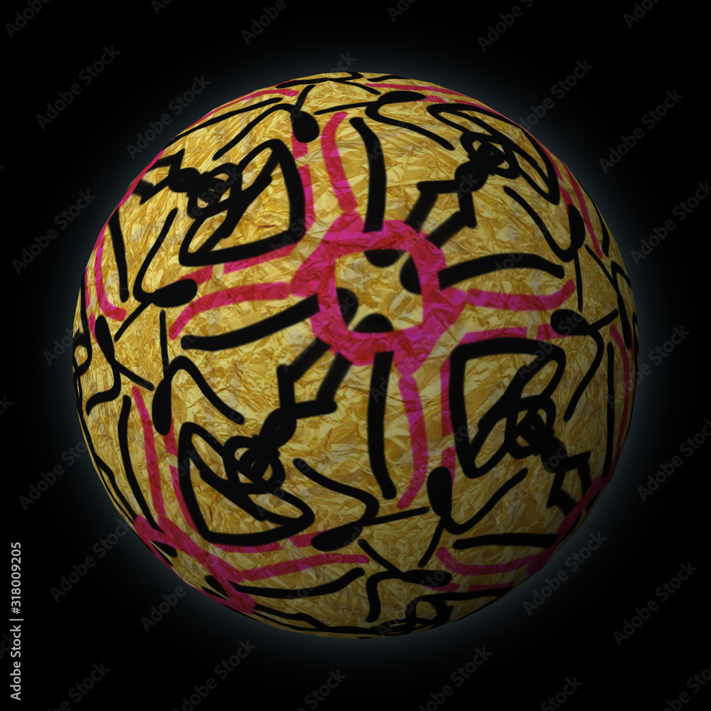 Artfully designed and colorful ball, 3D illustration on black background Artfully designed and colorful ball, 3D illustration on black background