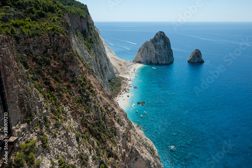 Rocky beach seashore on Zakynthos cliffs