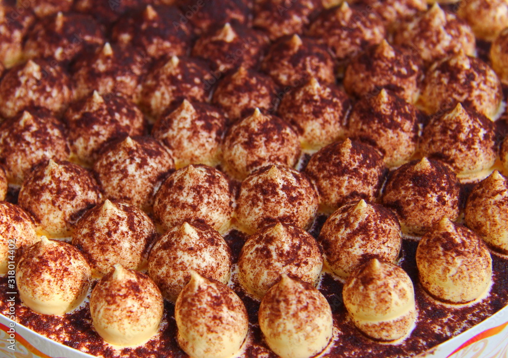 sponge cake sprinkled with chocolate chips close up sponge cake sprinkled with chocolate chips close up