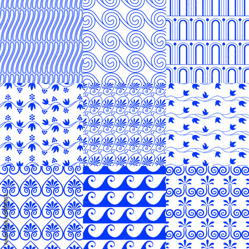 Vector set of greek traditional seamless tiled patterns 2 photo