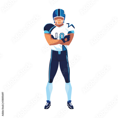 man team player american football with uniform on white background