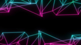 Neon futuristic wireframe surface. Triangula  glowing structure. Connected lines triangle technology construction. Wed design cover template. Abstract backround. Blue and pink color