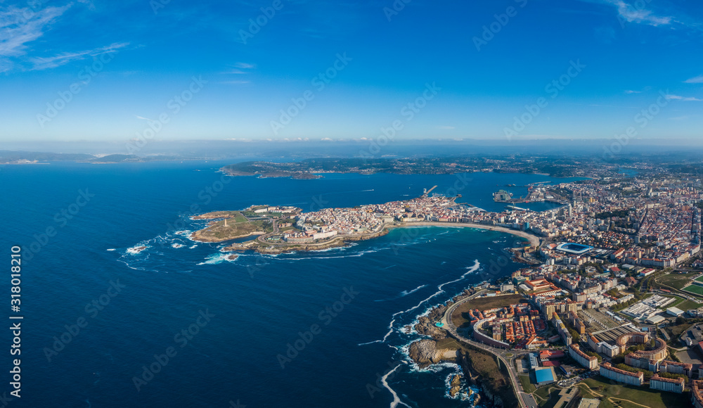 Aerial view of A Coruna coastal city in Galicia