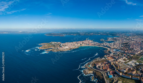Aerial view of A Coruna coastal city in Galicia
