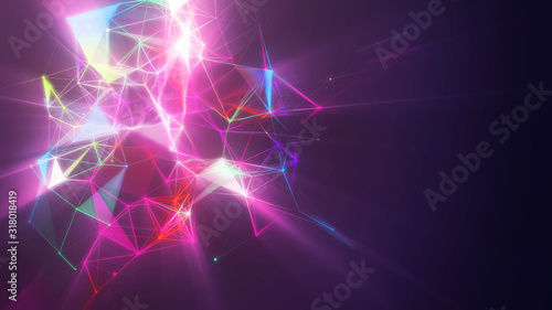Lines connected triangles. Network sphere system. Digital data plexus technology construction. Connection or communication. Futuristic multicolored abstract