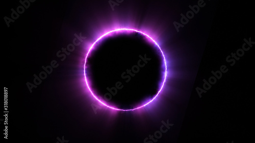 Foto Template for text : Blue and purple neon glowing glare circle with rays