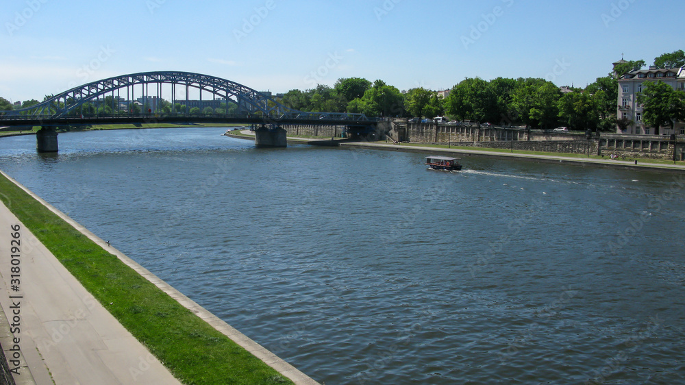 view of the promenade of Wisla, Krakow, Poland view of the promenade of Wisla, Krakow, Poland
