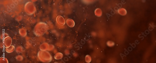 Canvas Print 3D red blood cells in vein