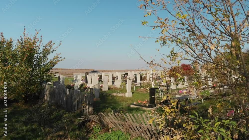 Old Tombs On The Cemetery.Cemetery on the Outskirts of the Village.Aerial View Of A Cemetery.Iron Cross Old Tombs On The Cemetery.Cemetery on the Outskirts of the Village.Aerial View Of A Cemetery.Iron Cross