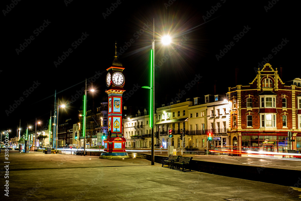 Fototapeta premium Weymouths Famous Clock in winter at Night