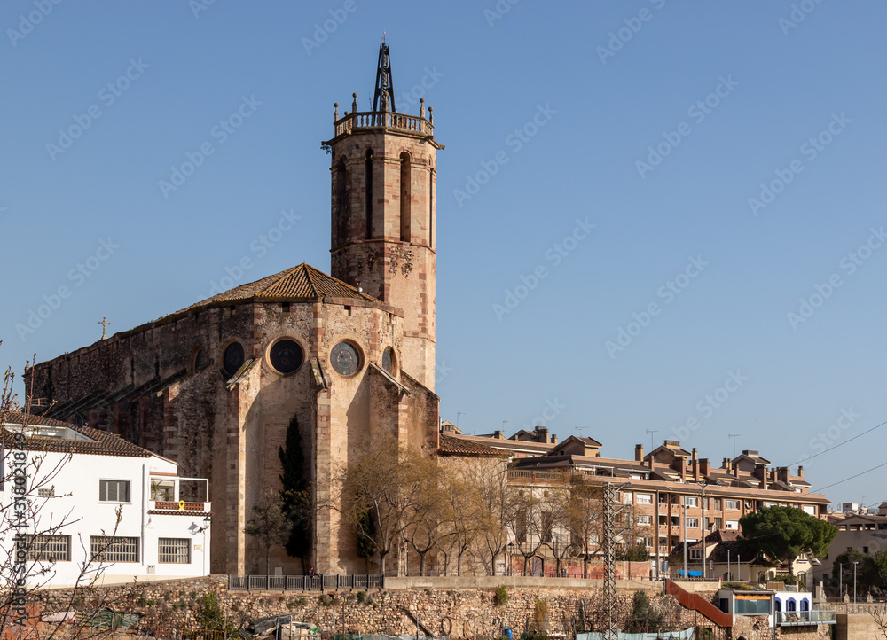 Romanic church Santa Maria de Caldes de Montbui. Medieval roman village in Catalonia, Spain.