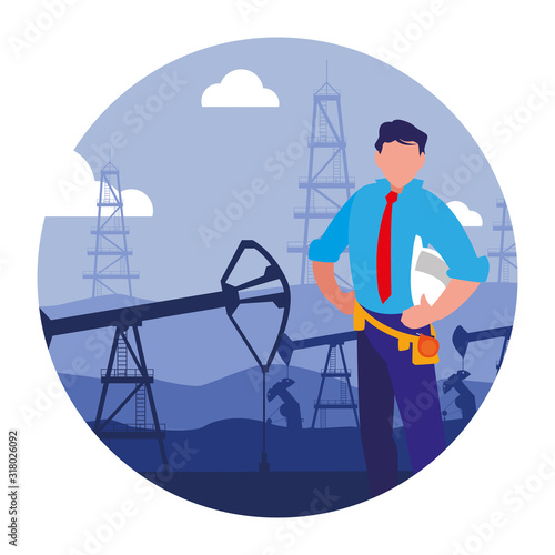 oilman worker on production line petrol refinery