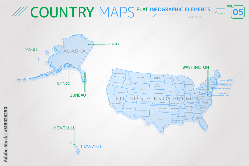 United States of America, Alaska, Hawaii Vector Maps