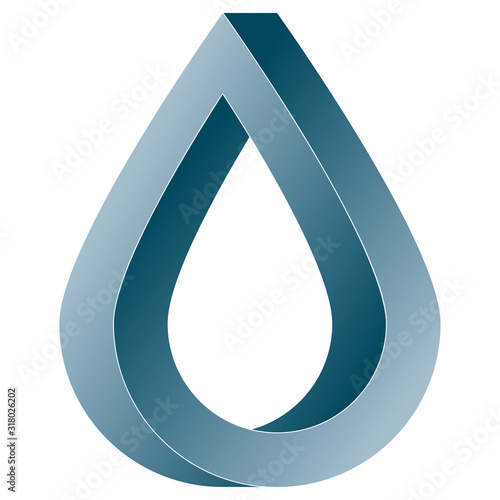 Impossible water drop icon. Vector optical illusion shape on white background.